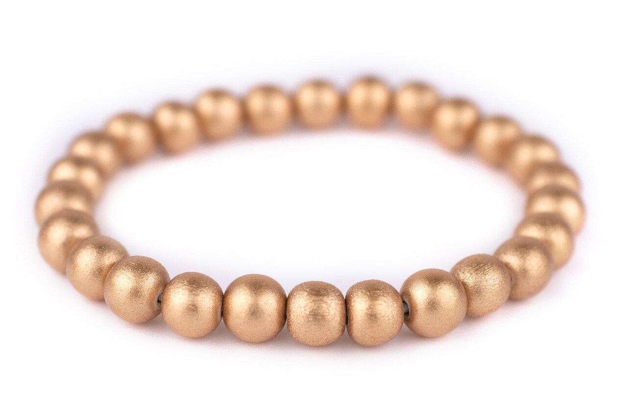The Bead Chest Wood Stretch Bracelet, Gold - Stackable Beaded Jewelry, Unisex for Men & Women